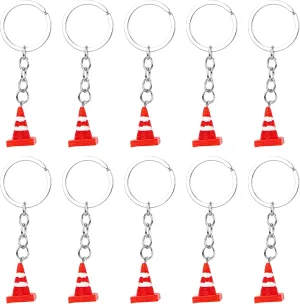 Framendino, 10 Pack Traffic Cone Keychain Construction Road Cones Key Ring Mini Roadblock for Handbag Decoration