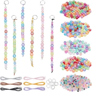 FREEBLOSS 436Pcs DIY Keychain Making Crafts Kits AcrylicBeads Keychain Making Kit Letter Beads Keychain Heart Alphabet Bead Lanyard for DIY Heart Bead Jewelry Keychain Gift