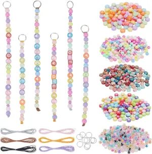 FREEBLOSS 582Pcs DIY Keychain Making Crafts Kits Acrylic Beads Keychain Making Kit Letter Beads Keychain Alphabet Bead Lanyard for DIY Colorful Bead Jewelry Keychain Gift