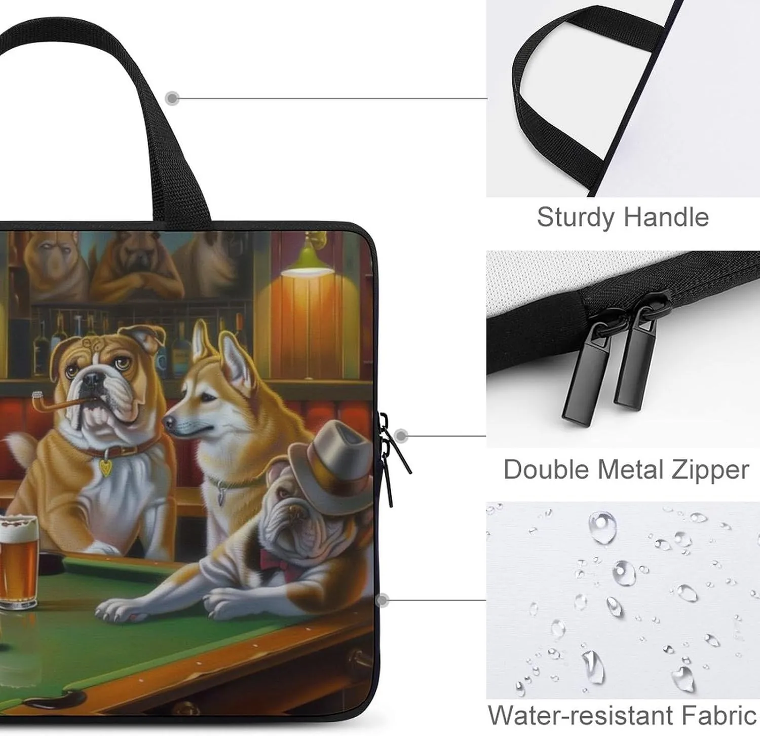 French Bulldogs Billiards Laptop Bag Laptop Case Computer Messenger Bag with Adjustable Shoulder Strap