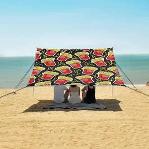 French Fries Seamless Pattern Beach Canopy Tent Anti-UV & Wind Resistant, Camping Sun Shelter Easy Setup Portable,Outdoor Shade Tents with Sandbags,Sand Shovels,Ground Pegs & Stability Poles