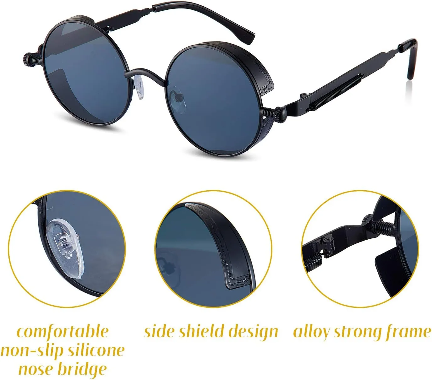 Frienda 4 Pieces Retro Steampunk Sunglasses Vintage Gothic Round Sunglasses Circle Steampunk Glasses for Christmas Women Men
