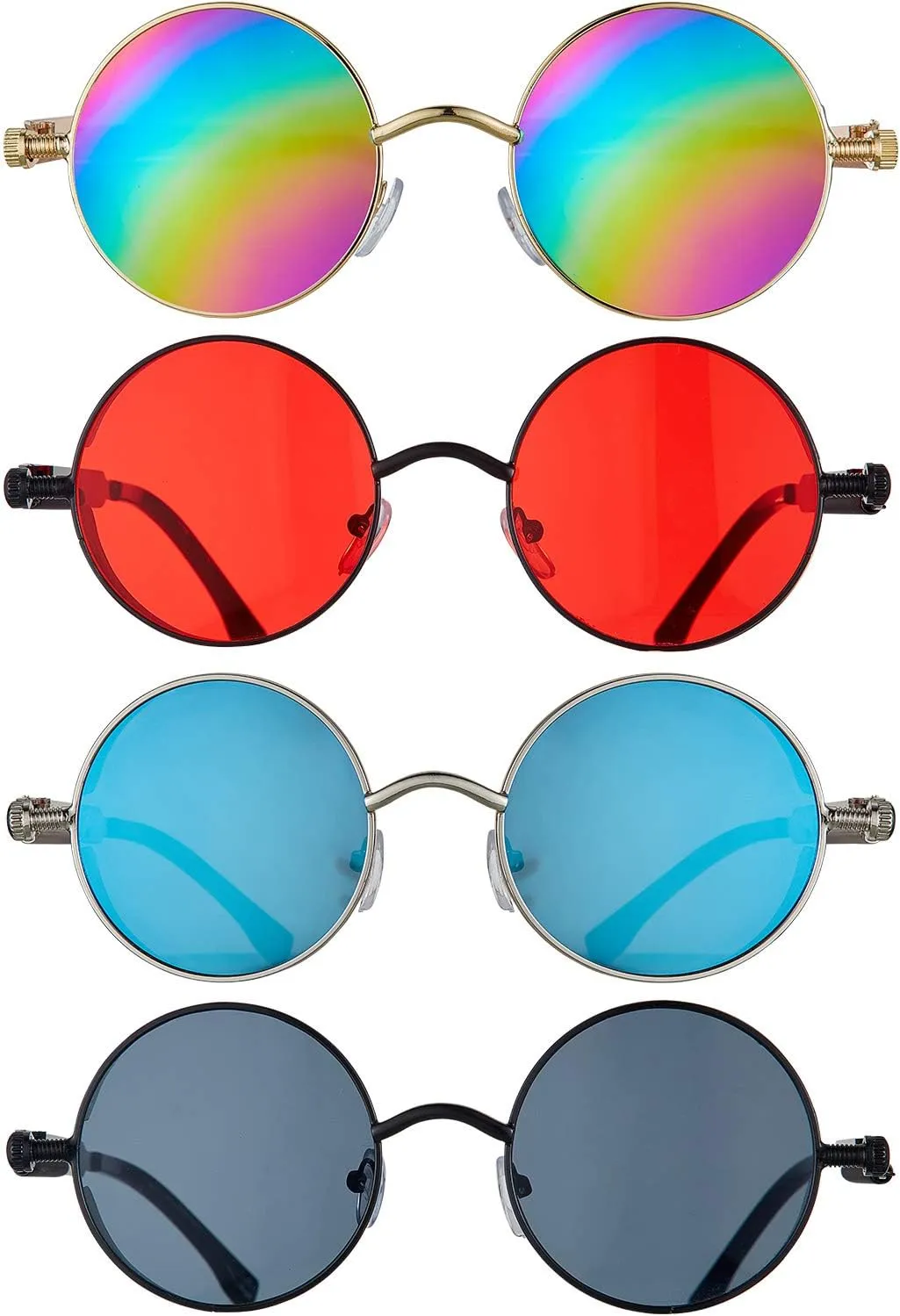 Frienda 4 Pieces Retro Steampunk Sunglasses Vintage Gothic Round Sunglasses Circle Steampunk Glasses for Christmas Women Men