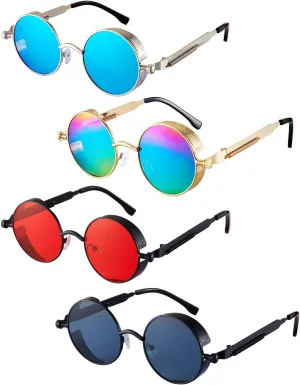Frienda 4 Pieces Retro Steampunk Sunglasses Vintage Gothic Round Sunglasses Circle Steampunk Glasses for Christmas Women Men