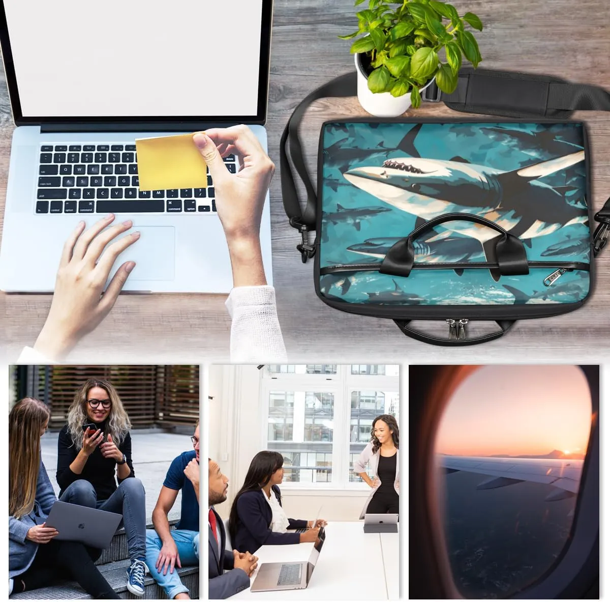 Fun Flowers Laptop Shoulder Bag for Tablet Computer Notebook Sleeve Messenger Carrying Case Briefcase Tote