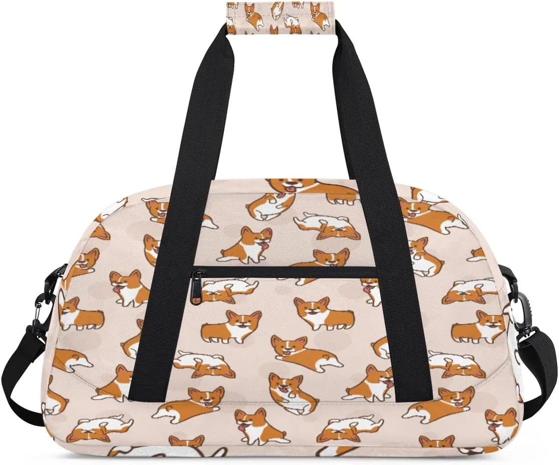 Funny Corgi Dog Gym Duffel Bag for Men Women Dog Sports Tote Bag with Adjustable Shoulder Strap for Dance Gymnastics Traveling Outdoor Camping Overnight Stay