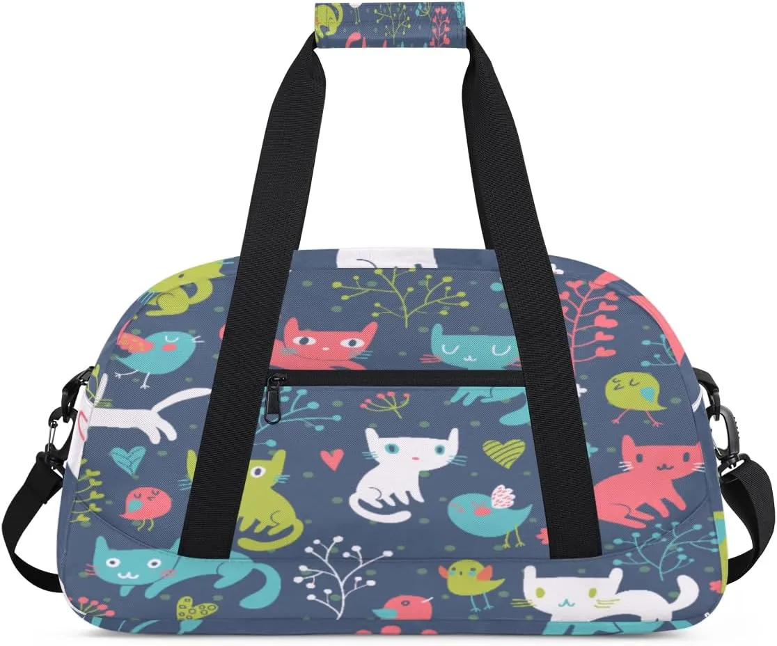 Funny Kittens Gym Duffel Bag for Men Women Birds Sports Tote Bag with Adjustable Shoulder Strap for Dance Gymnastics Traveling Outdoor Camping Overnight Stay