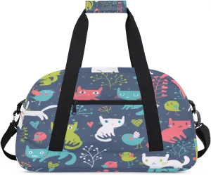 Funny Kittens Gym Duffel Bag for Men Women Birds Sports Tote Bag with Adjustable Shoulder Strap for Dance Gymnastics Traveling Outdoor Camping Overnight Stay