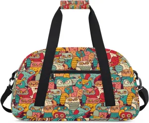 Funny Owls Gym Duffel Bag for Men Women Cute Owls Sports Tote Bag with Adjustable Shoulder Strap for Dance Gymnastics Traveling Outdoor Camping Overnight Stay