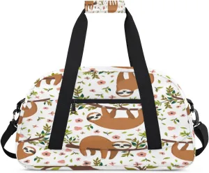 Funny Sloth Gym Duffel Bag for Men Women Tree Branch Flower Sports Tote Bag with Adjustable Shoulder Strap for Dance Gymnastics Traveling Outdoor Camping Overnight Stay