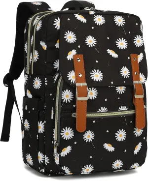 Fuyicat Flowers Laptop Backpack for Women Men Travel Business Work, Girls Boys School Backpack College Bookbag Fit 15.6 Inch Notebook (Daisy Black)