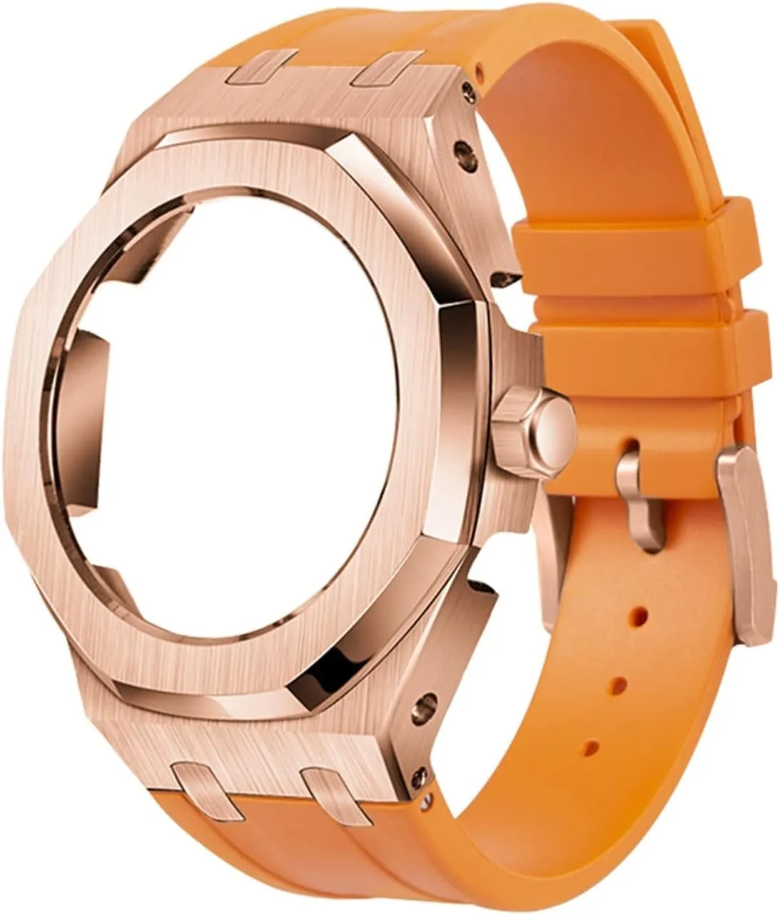 GA2100 GA2110 Rubber Strap Stainless Steel Metal Rose Gold Case with Modification Tools Watch Cases (Band Color : Orange)