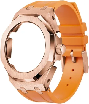 GA2100 GA2110 Rubber Strap Stainless Steel Metal Rose Gold Case with Modification Tools Watch Cases (Band Color : Orange)