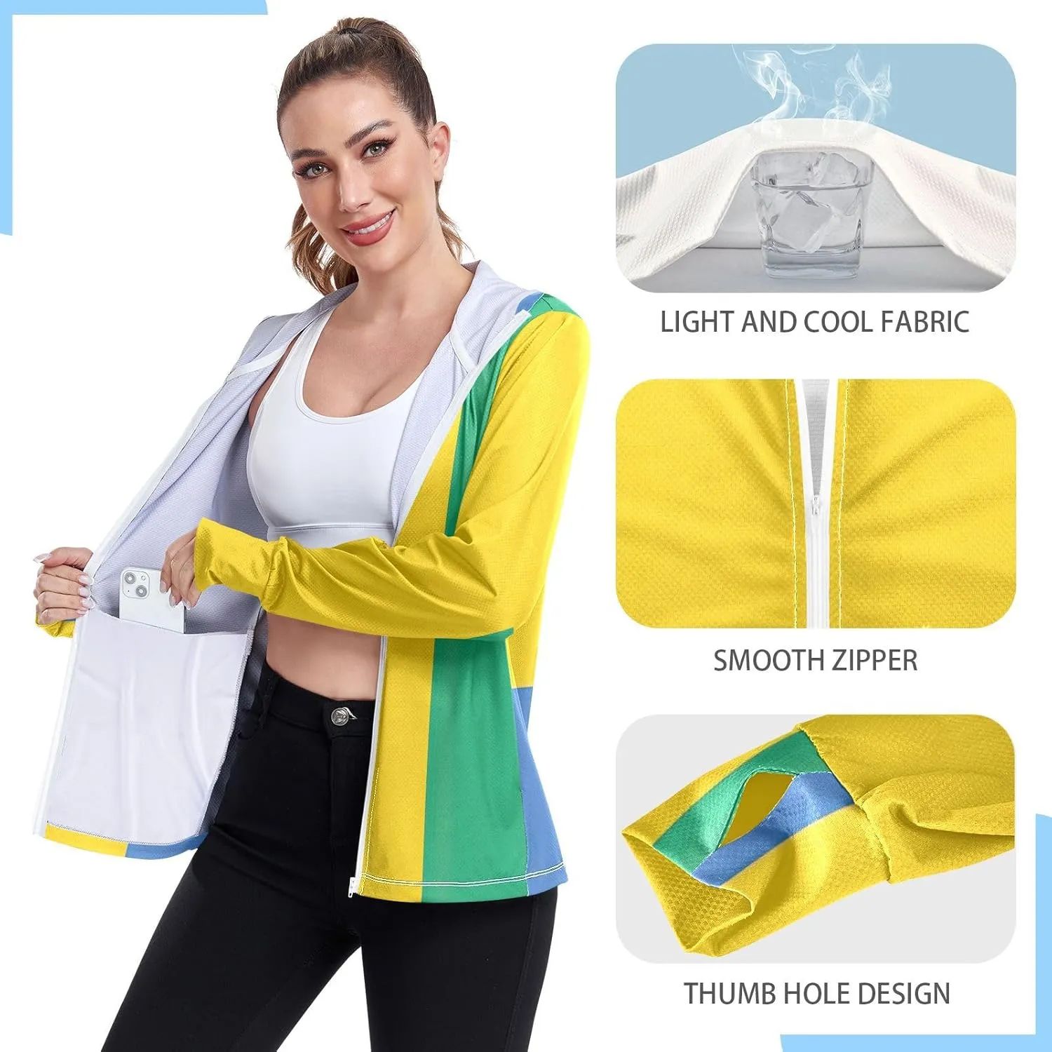 Gabon Flag Sun Shirt Women Uv Protection, Upf 50  Beach Jacket, S-XXL