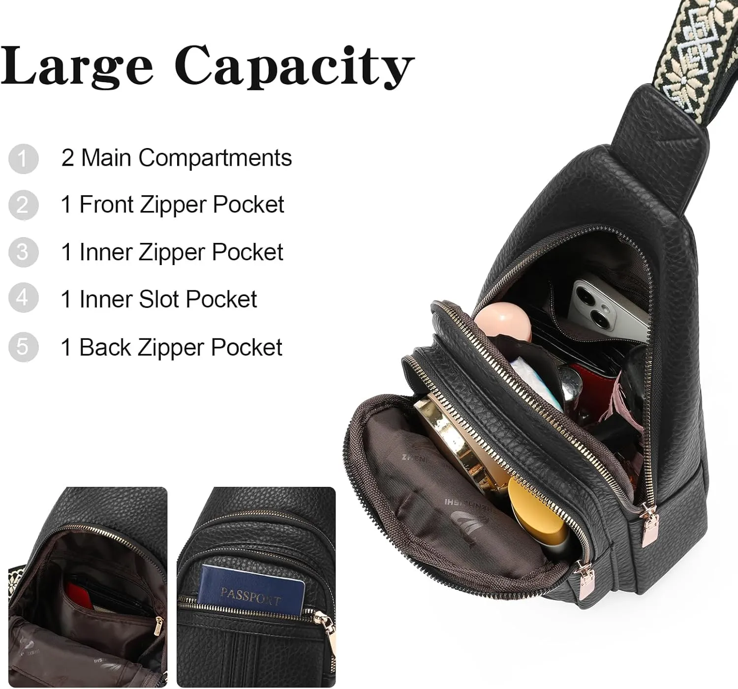 GAEKEAO Sling Bag for Women Crossbody Bags Fanny Pack Vegan Leather Chest Bag Travel Shoulder Belt Purse Backpack Gifts