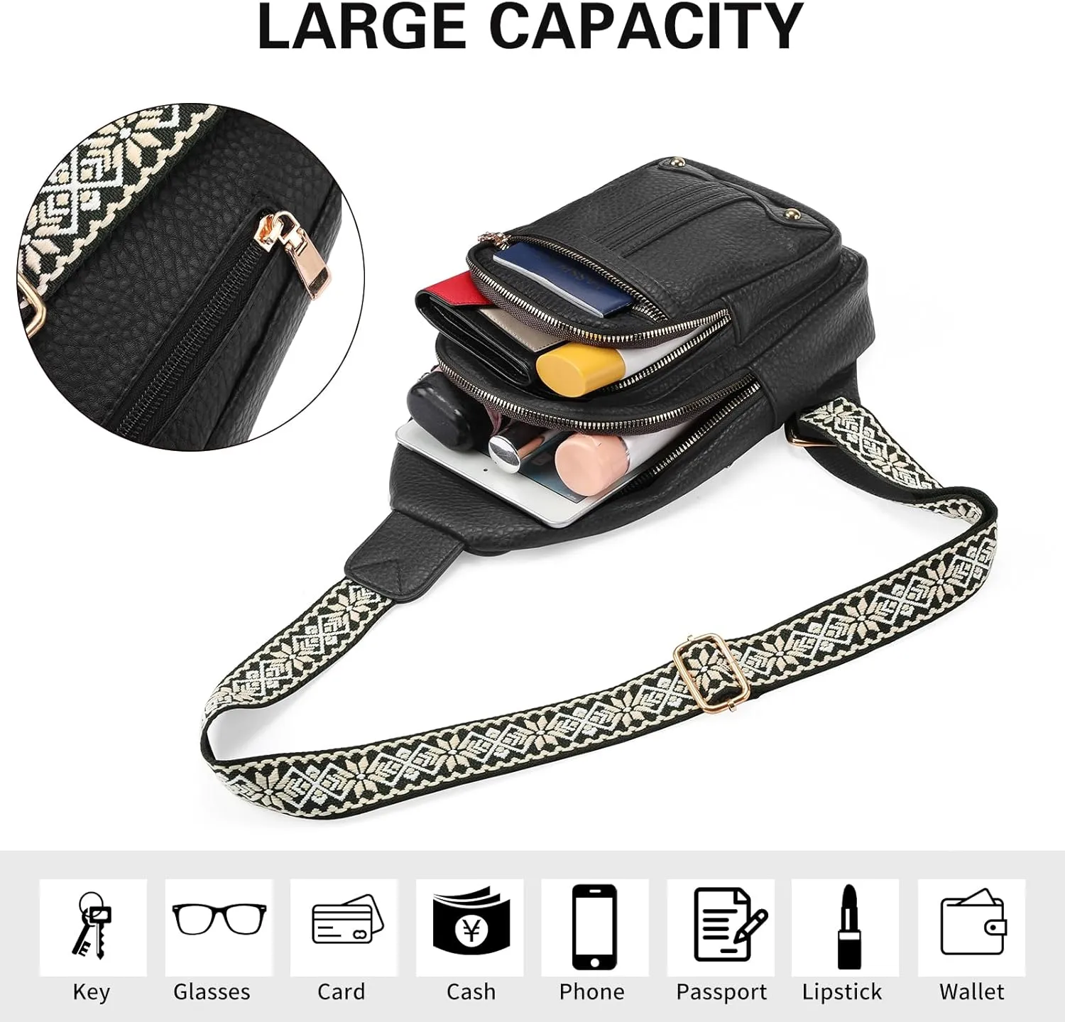 GAEKEAO Sling Bag for Women Crossbody Bags Fanny Pack Vegan Leather Chest Bag Travel Shoulder Belt Purse Backpack Gifts