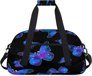 Galaxy Butterfly Gym Duffel Bag for Men Women Butterfly Sports Tote Bag with Adjustable Shoulder Strap for Dance Gymnastics Traveling Outdoor Camping Overnight Stay