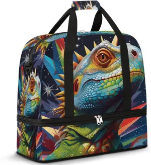 Galaxy Colorful Lizards Travel Duffel Bag with Foldable Shoe Compartment Shoulder Tote Travel Weekend Bag Sports Gym Overnight Bags