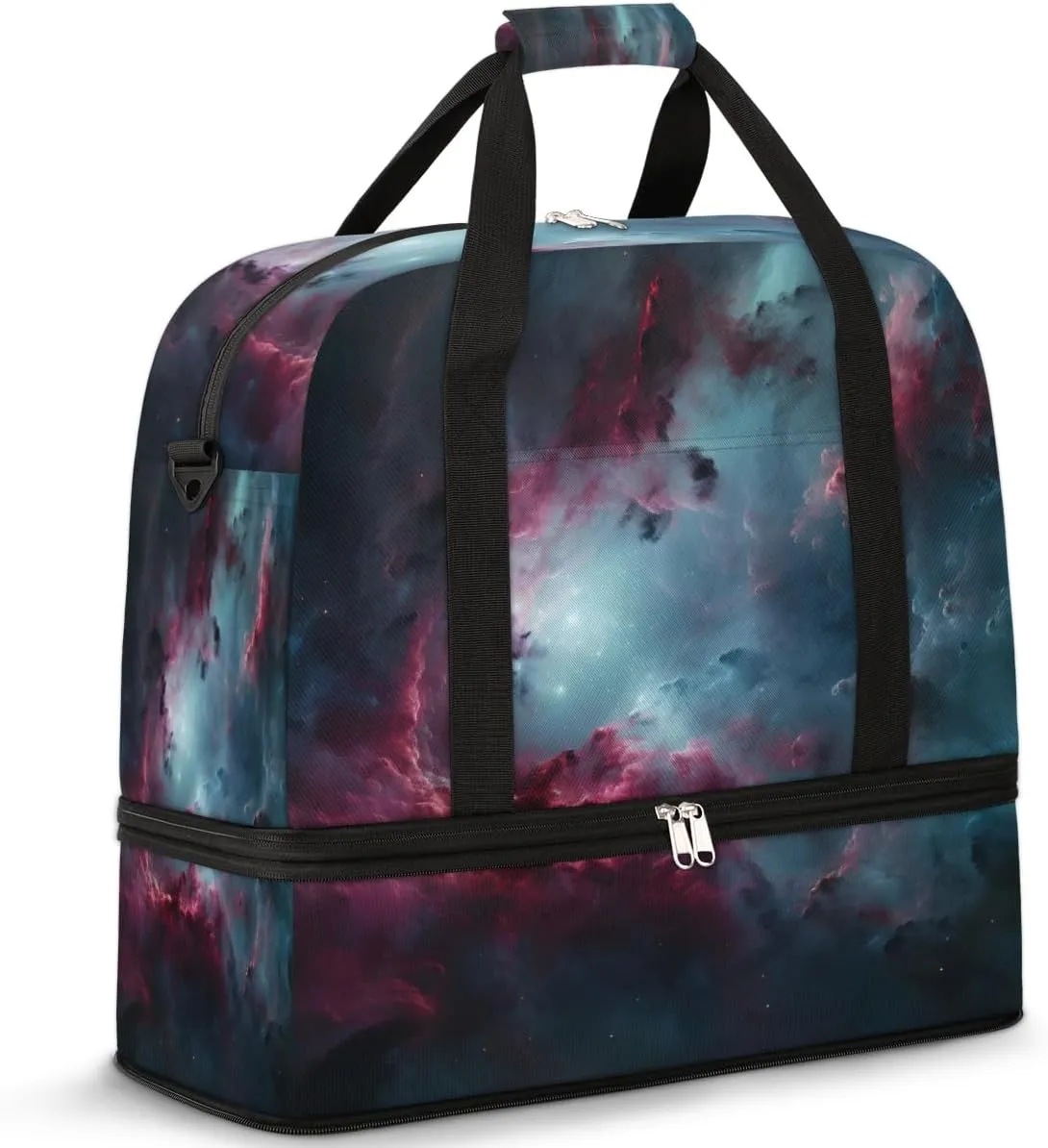 Galaxy Nebula Sky Travel Duffel Bag with Foldable Shoe Compartment Shoulder Tote Travel Weekend Bag Sports Gym Overnight Bags