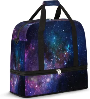 Galaxy Travel Duffel Bag for Women Men, Galaxy Nebula Sports Gym Bag with Shoes Compartment Foldable Overnight Bag Weekender Tote Workout Carry On Luggage Bag
