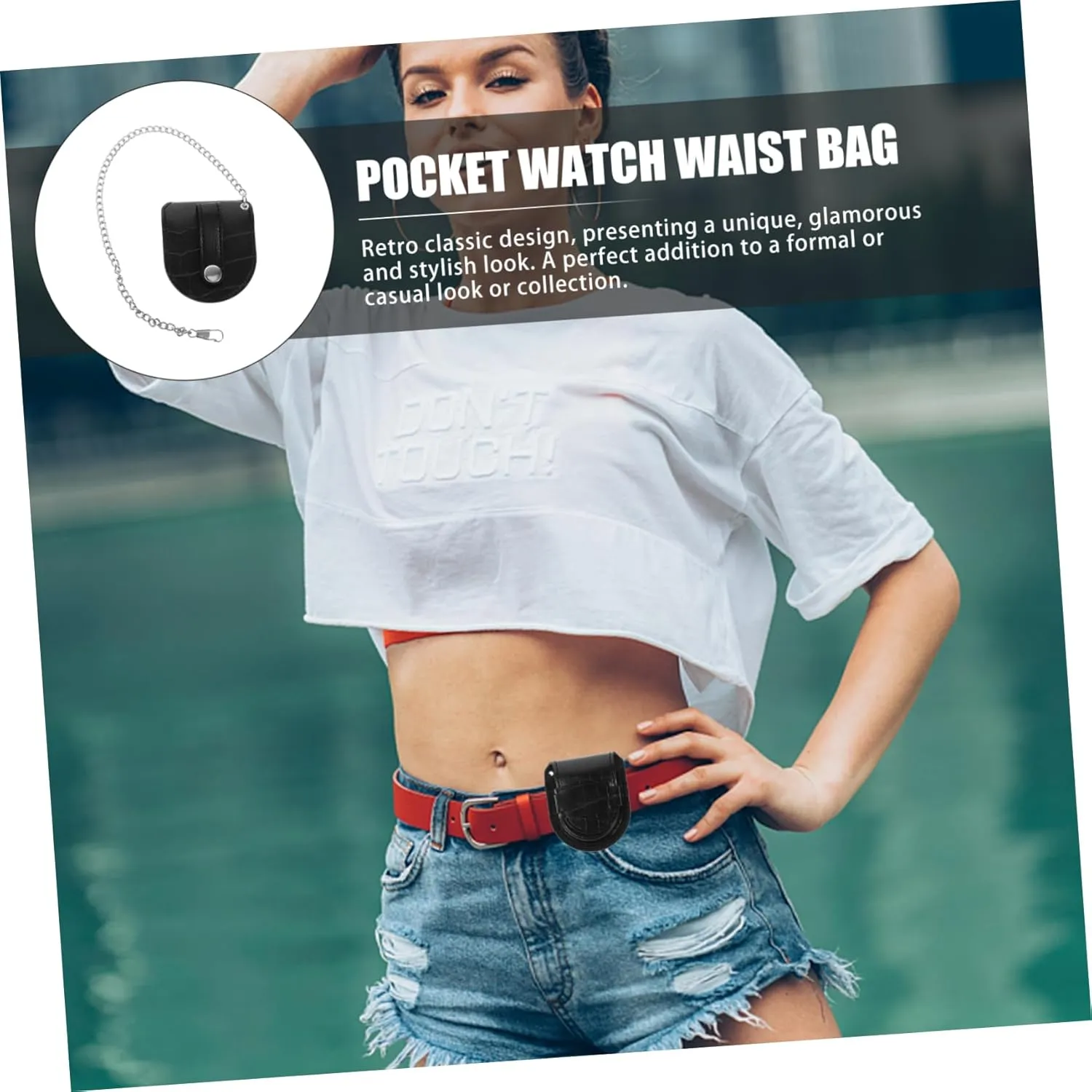 GALPADA 2sets Pocket Watch Holder Fanny Pack Portable Waist Bag for Travel Business Work Made of Premium Pu Texture with Chain Design for Easy Carrying