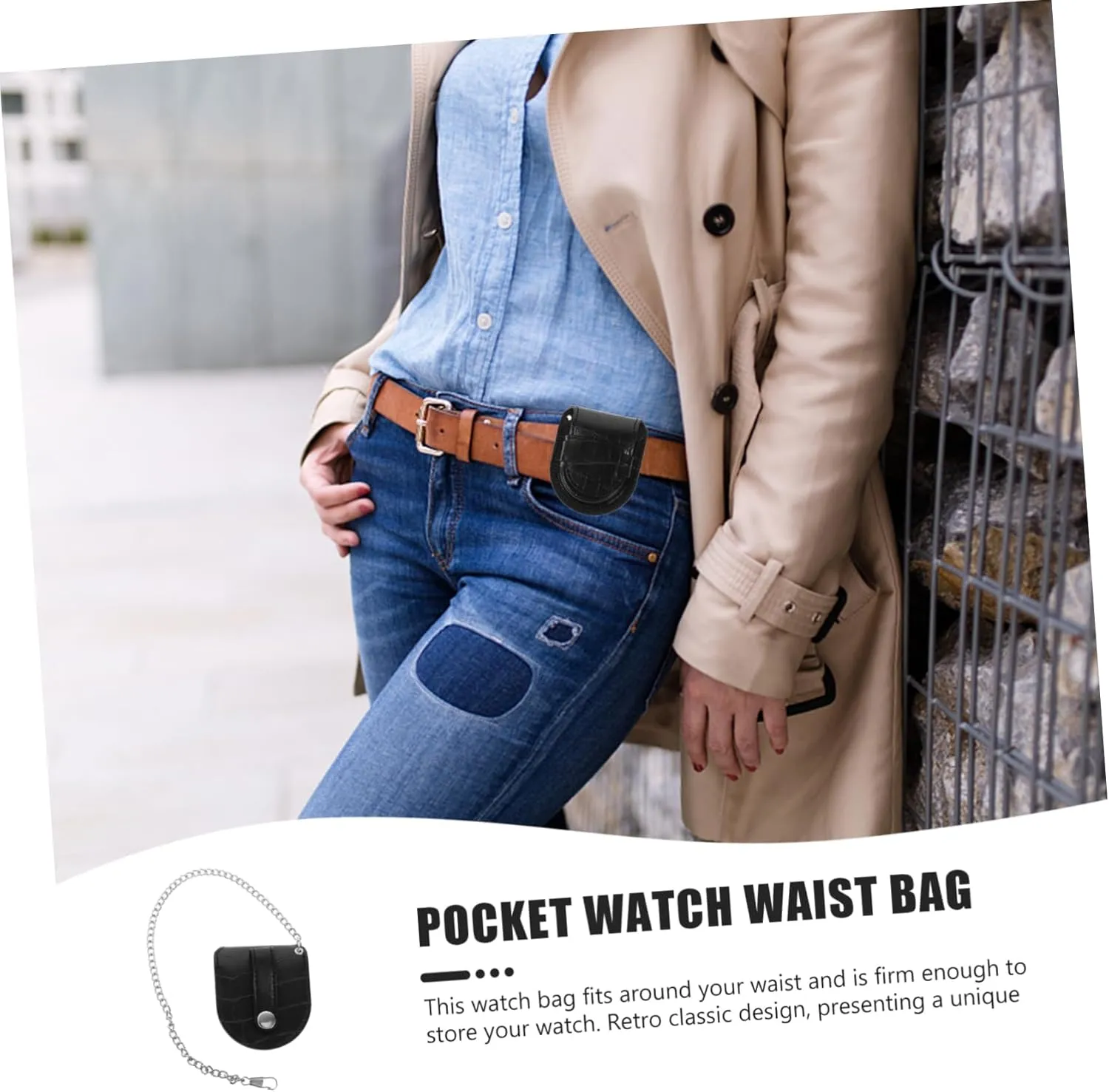 GALPADA 2sets Pocket Watch Holder Fanny Pack Portable Waist Bag for Travel Business Work Made of Premium Pu Texture with Chain Design for Easy Carrying