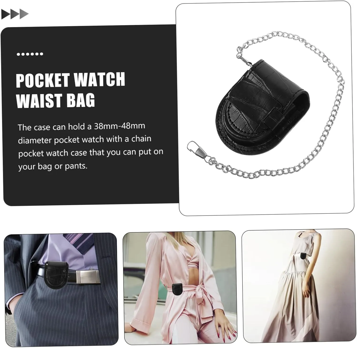 GALPADA 2sets Pocket Watch Holder Fanny Pack Portable Waist Bag for Travel Business Work Made of Premium Pu Texture with Chain Design for Easy Carrying