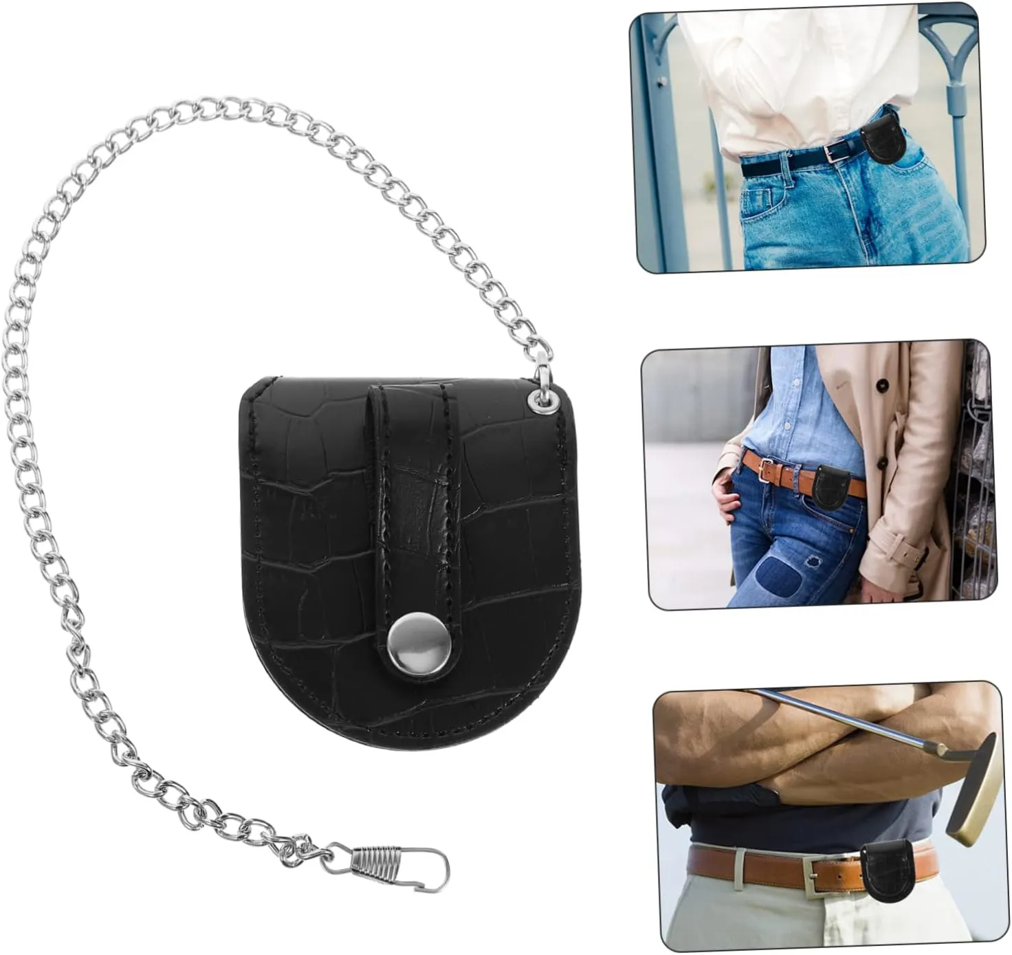 GALPADA 2sets Pocket Watch Holder Fanny Pack Portable Waist Bag for Travel Business Work Made of Premium Pu Texture with Chain Design for Easy Carrying