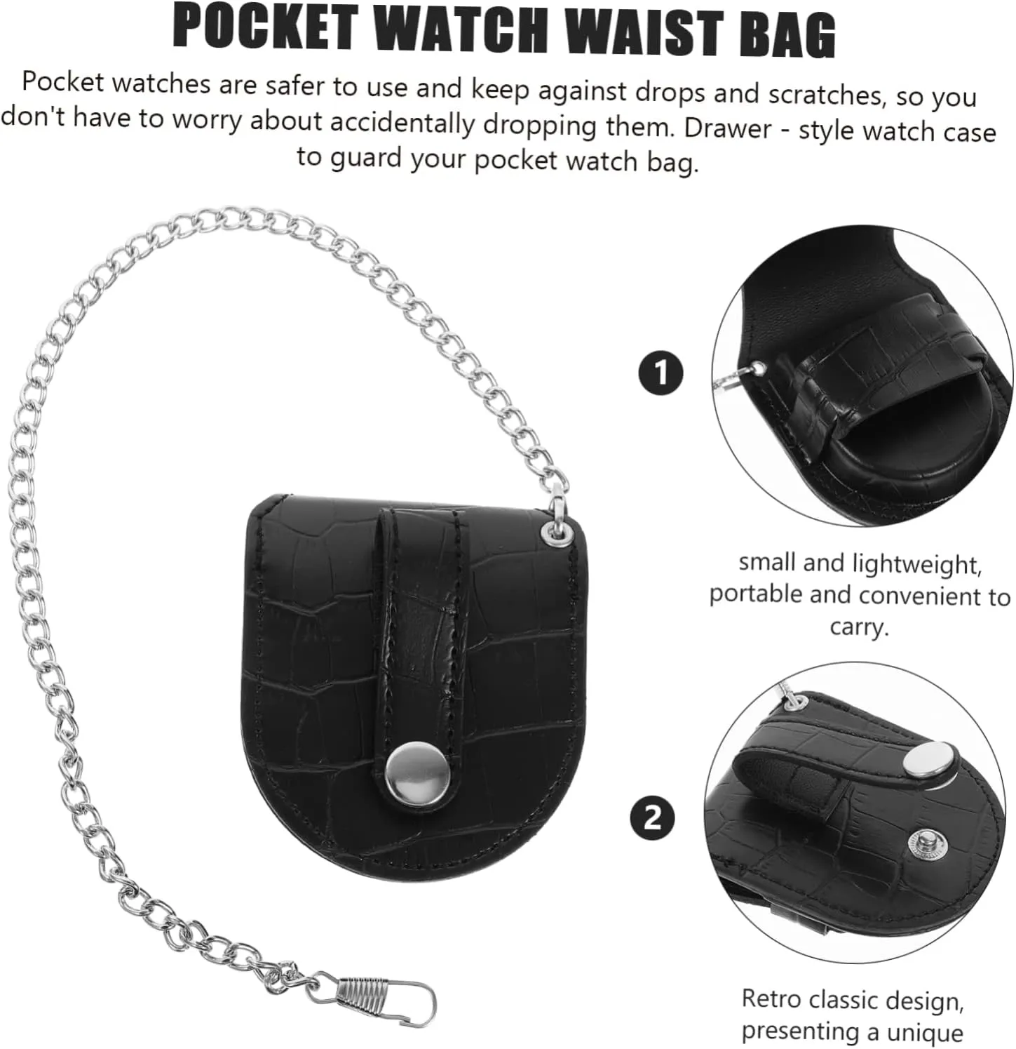 GALPADA 2sets Pocket Watch Holder Fanny Pack Portable Waist Bag for Travel Business Work Made of Premium Pu Texture with Chain Design for Easy Carrying