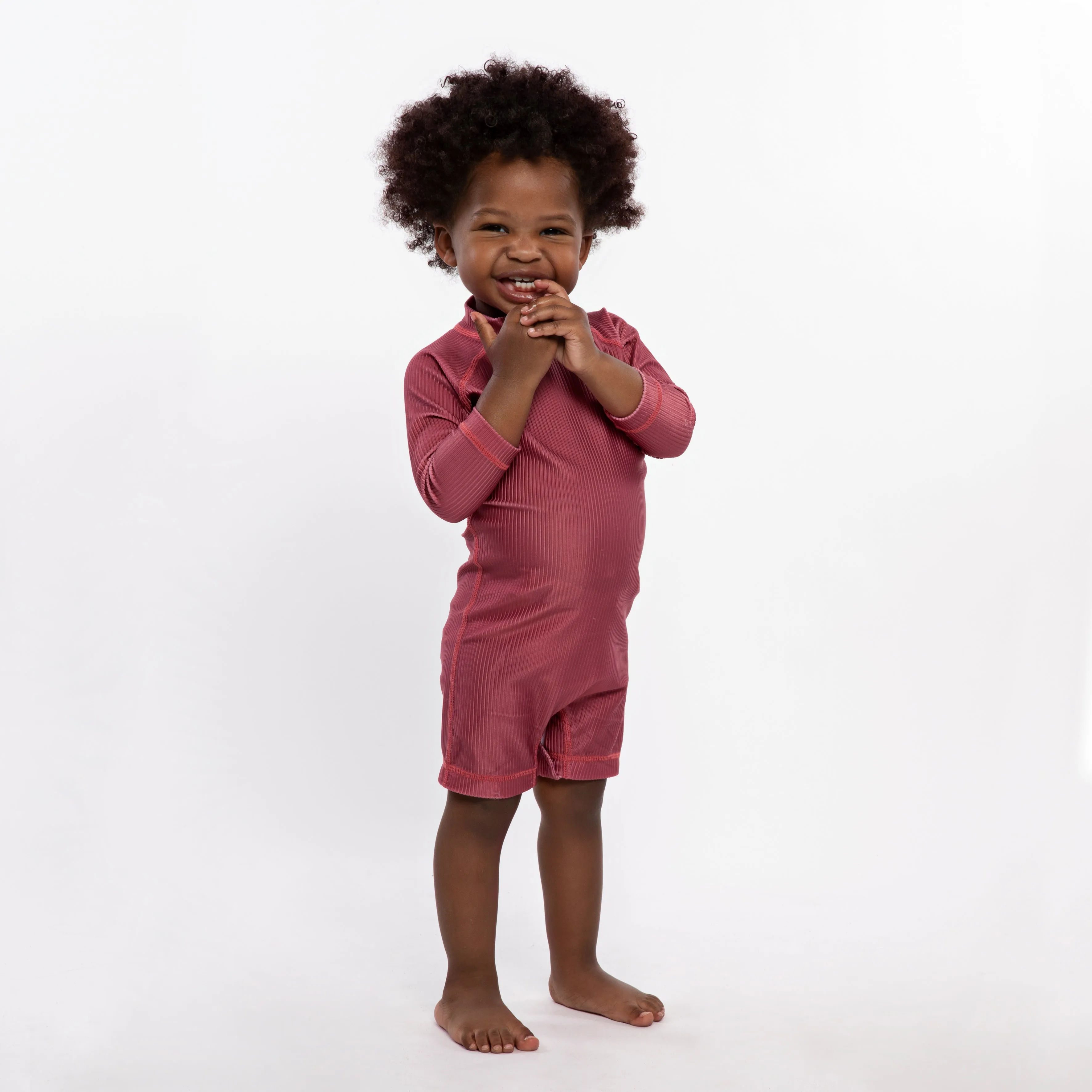 Garnet Ribbed Baby Swimsuit - Long Sleeve