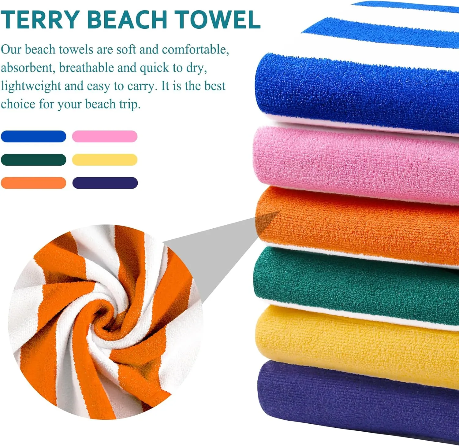 Genovega 6 Packs Oversized 72X40 Inch Stripe Beach Towel Thin Terry Set Extra Large XL Big Clearance Towels Swim Pool Travel Absorbent Soft Accessories Essentials Camping Adults Men Women Gift Orange