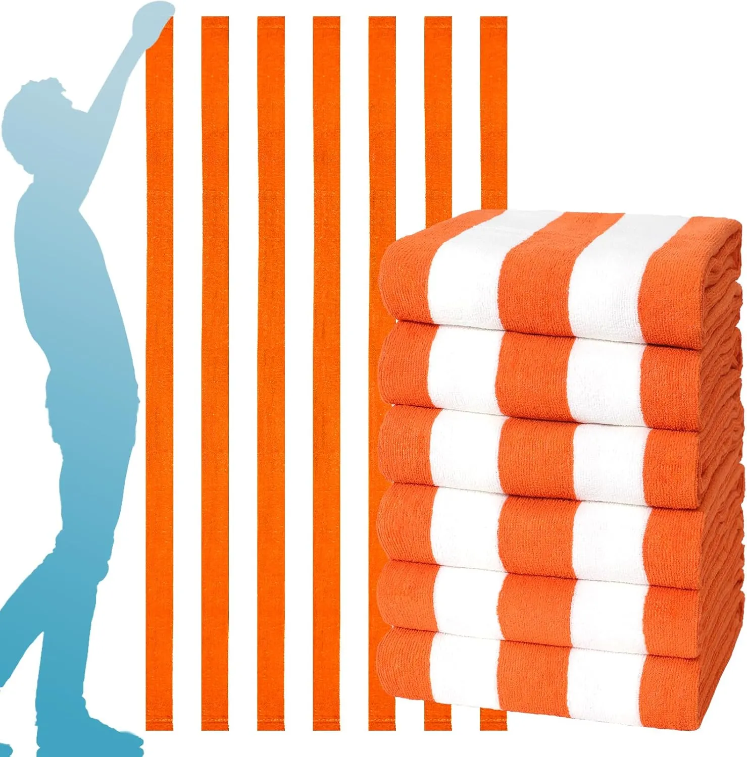 Genovega 6 Packs Oversized 72X40 Inch Stripe Beach Towel Thin Terry Set Extra Large XL Big Clearance Towels Swim Pool Travel Absorbent Soft Accessories Essentials Camping Adults Men Women Gift Orange