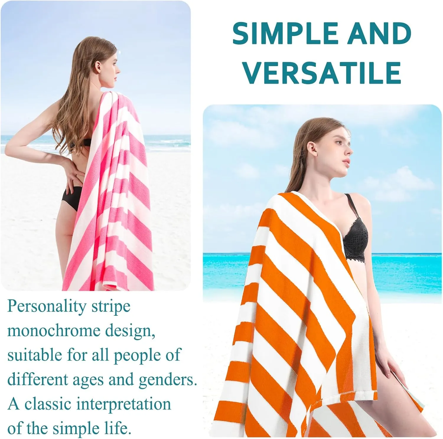 Genovega 6 Packs Oversized 72X40 Inch Stripe Beach Towel Thin Terry Set Extra Large XL Big Clearance Towels Swim Pool Travel Absorbent Soft Accessories Essentials Camping Adults Men Women Gift Orange