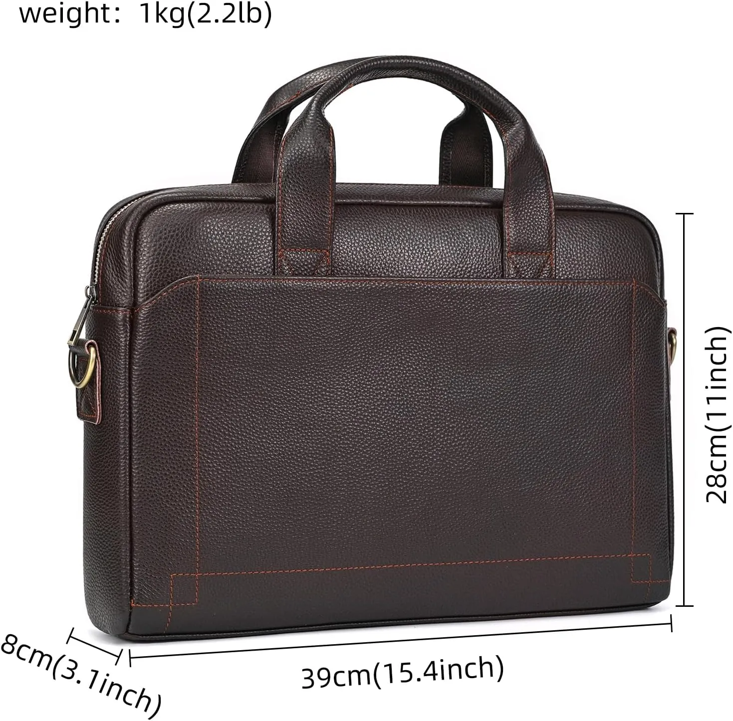 Genuine Leather Briefcase for Men, Laptop Computer Shoulder Bag With Strap, 15.6 Inch Business Travel Work Handbag