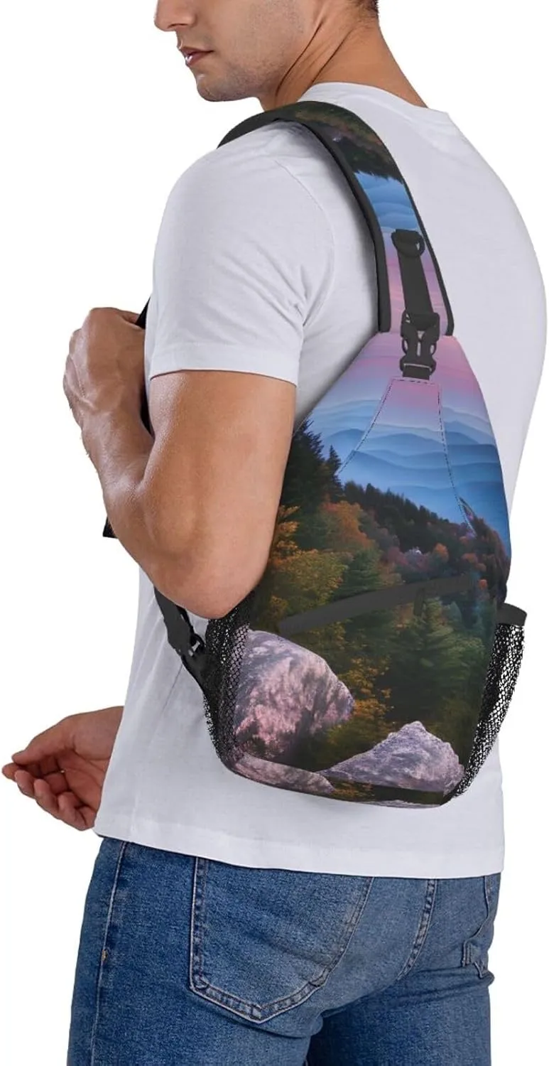 GeRRiT Canadian Smokey Mountain Cliff Print Small Backpack Sling Bag For Women Men, Chest Bag Daypack Crossbody For Travel Sport, SB-122
