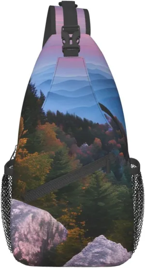 GeRRiT Canadian Smokey Mountain Cliff Print Small Backpack Sling Bag For Women Men, Chest Bag Daypack Crossbody For Travel Sport, SB-122