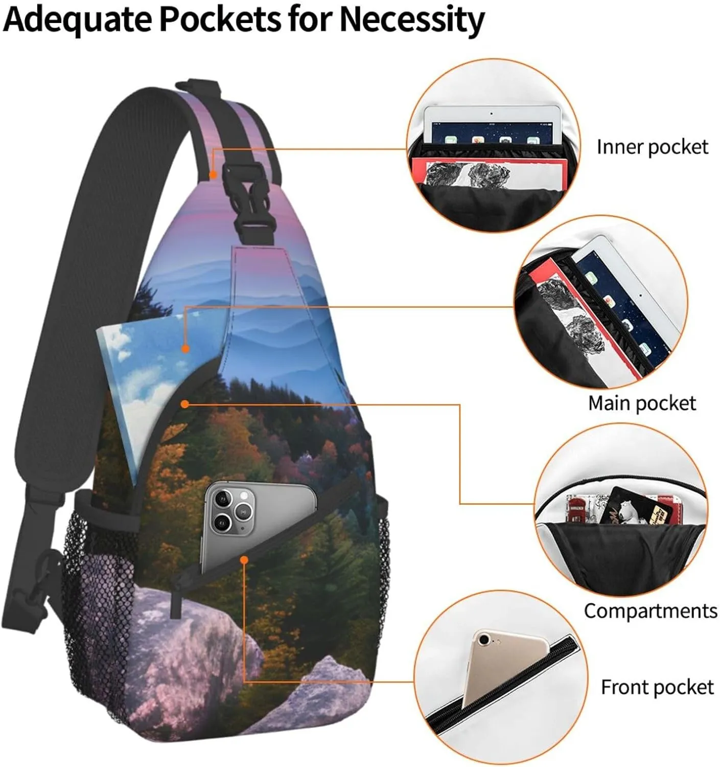 GeRRiT Canadian Smokey Mountain Cliff Print Small Backpack Sling Bag For Women Men, Chest Bag Daypack Crossbody For Travel Sport, SB-122