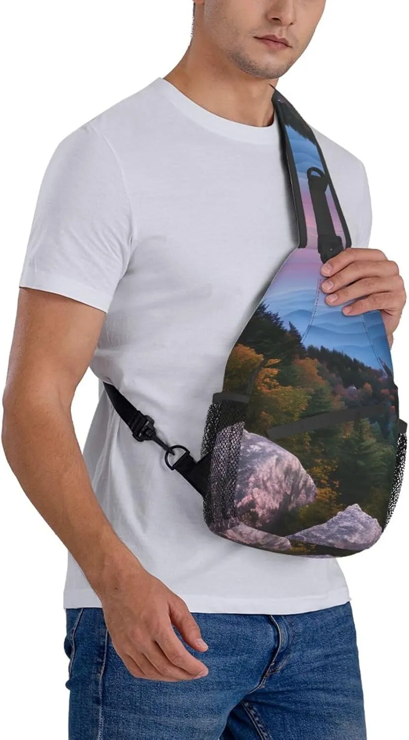 GeRRiT Canadian Smokey Mountain Cliff Print Small Backpack Sling Bag For Women Men, Chest Bag Daypack Crossbody For Travel Sport, SB-122