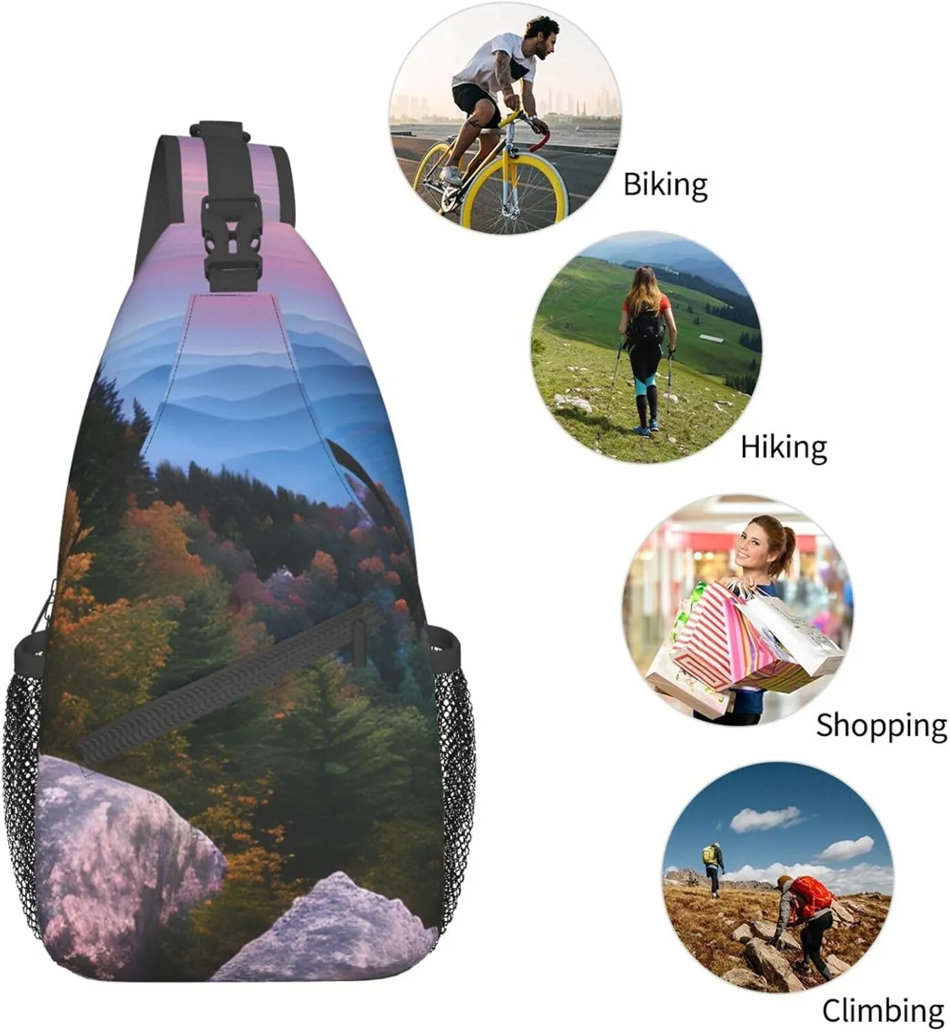 GeRRiT Canadian Smokey Mountain Cliff Print Small Backpack Sling Bag For Women Men, Chest Bag Daypack Crossbody For Travel Sport, SB-122