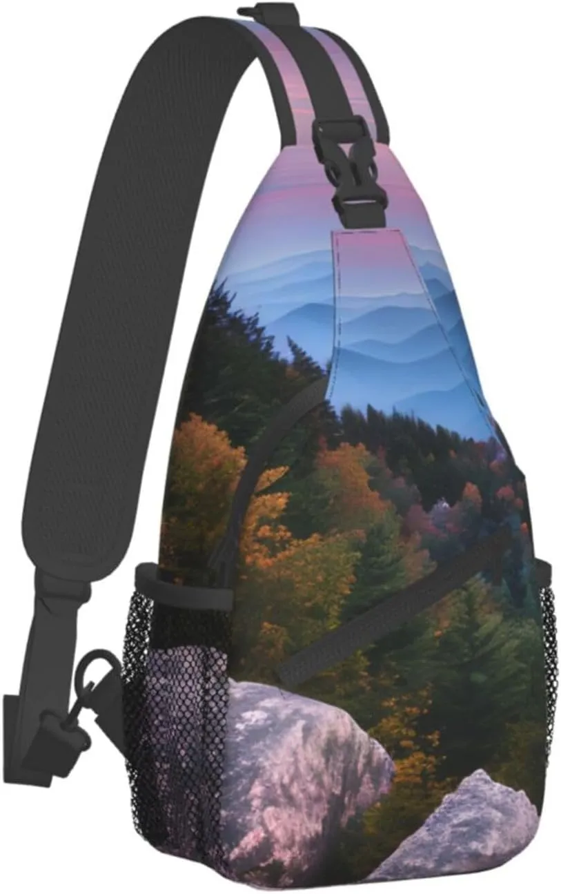 GeRRiT Canadian Smokey Mountain Cliff Print Small Backpack Sling Bag For Women Men, Chest Bag Daypack Crossbody For Travel Sport, SB-122