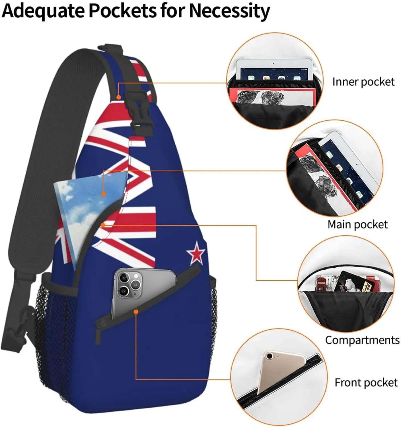 GeRRiT New Zealand Flag Print Small Backpack Sling Bag For Women Men, Chest Bag Daypack Crossbody For Travel Sport, SB-122