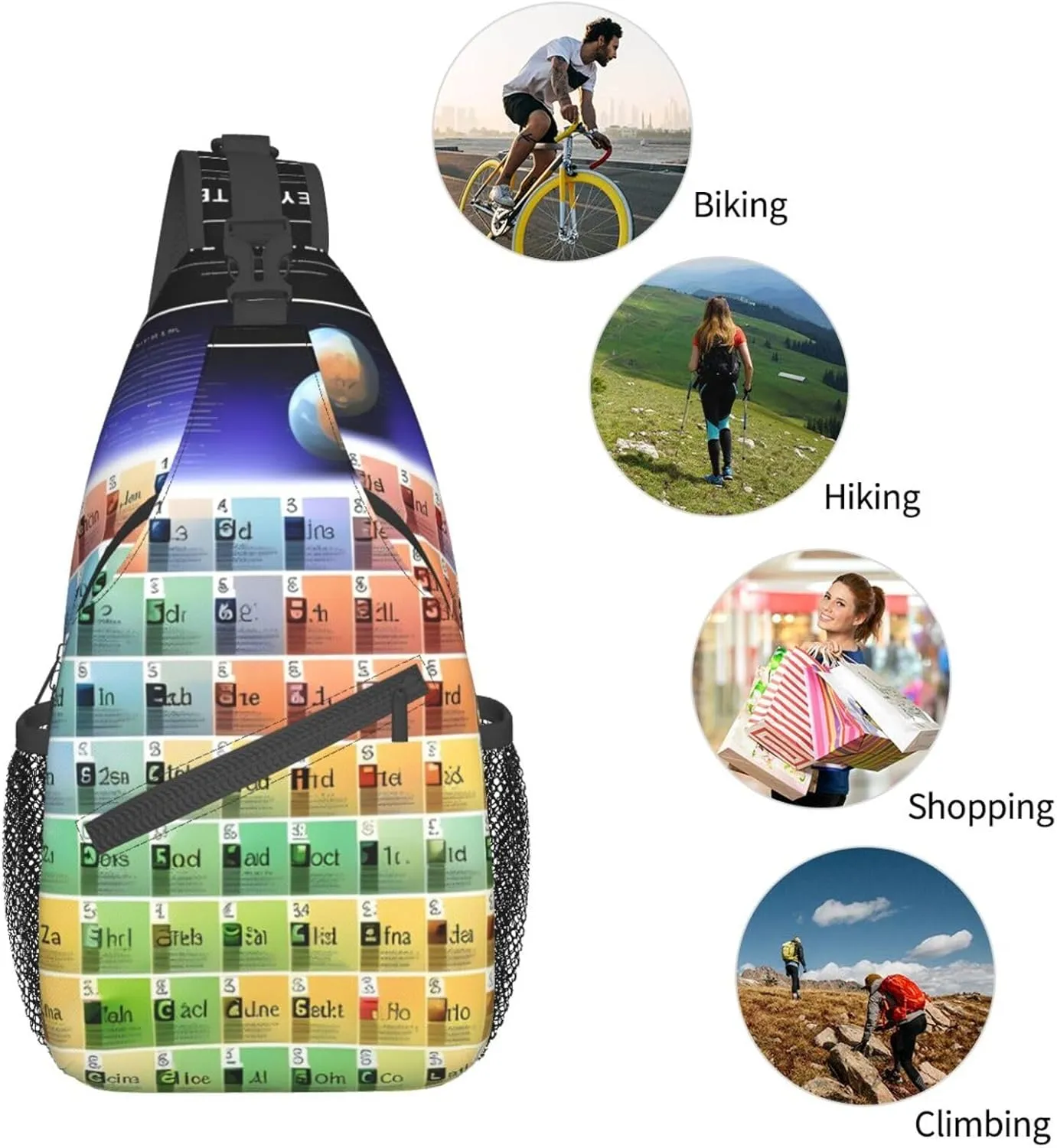 GeRRiT Periodic Table Of Elements Print Small Backpack Sling Bag For Women Men, Chest Bag Daypack Crossbody For Travel Sport, SB-122