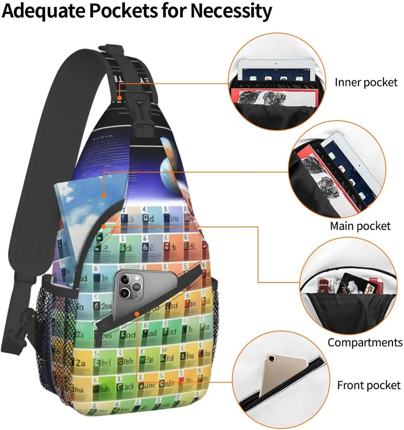 GeRRiT Periodic Table Of Elements Print Small Backpack Sling Bag For Women Men, Chest Bag Daypack Crossbody For Travel Sport, SB-122