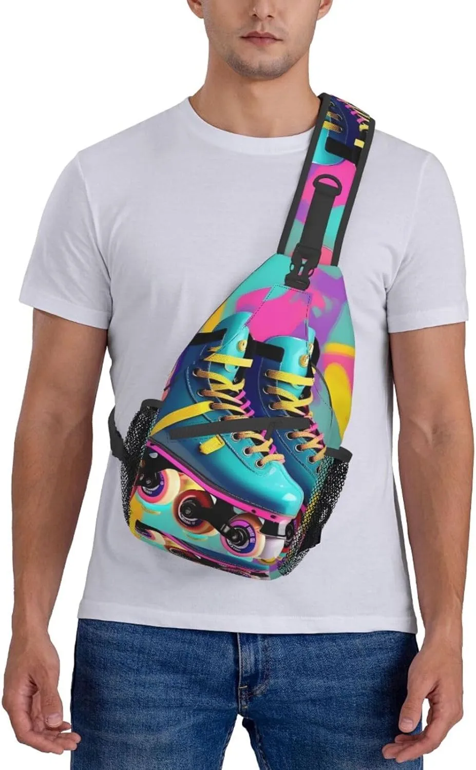 GeRRiT Retro Colorful Roller Skates Print Small Backpack Sling Bag For Women Men, Chest Bag Daypack Crossbody For Travel Sport, SB-122