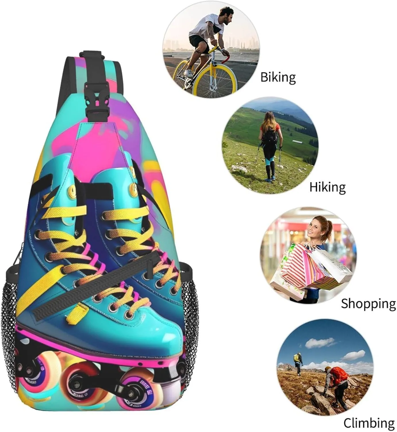 GeRRiT Retro Colorful Roller Skates Print Small Backpack Sling Bag For Women Men, Chest Bag Daypack Crossbody For Travel Sport, SB-122