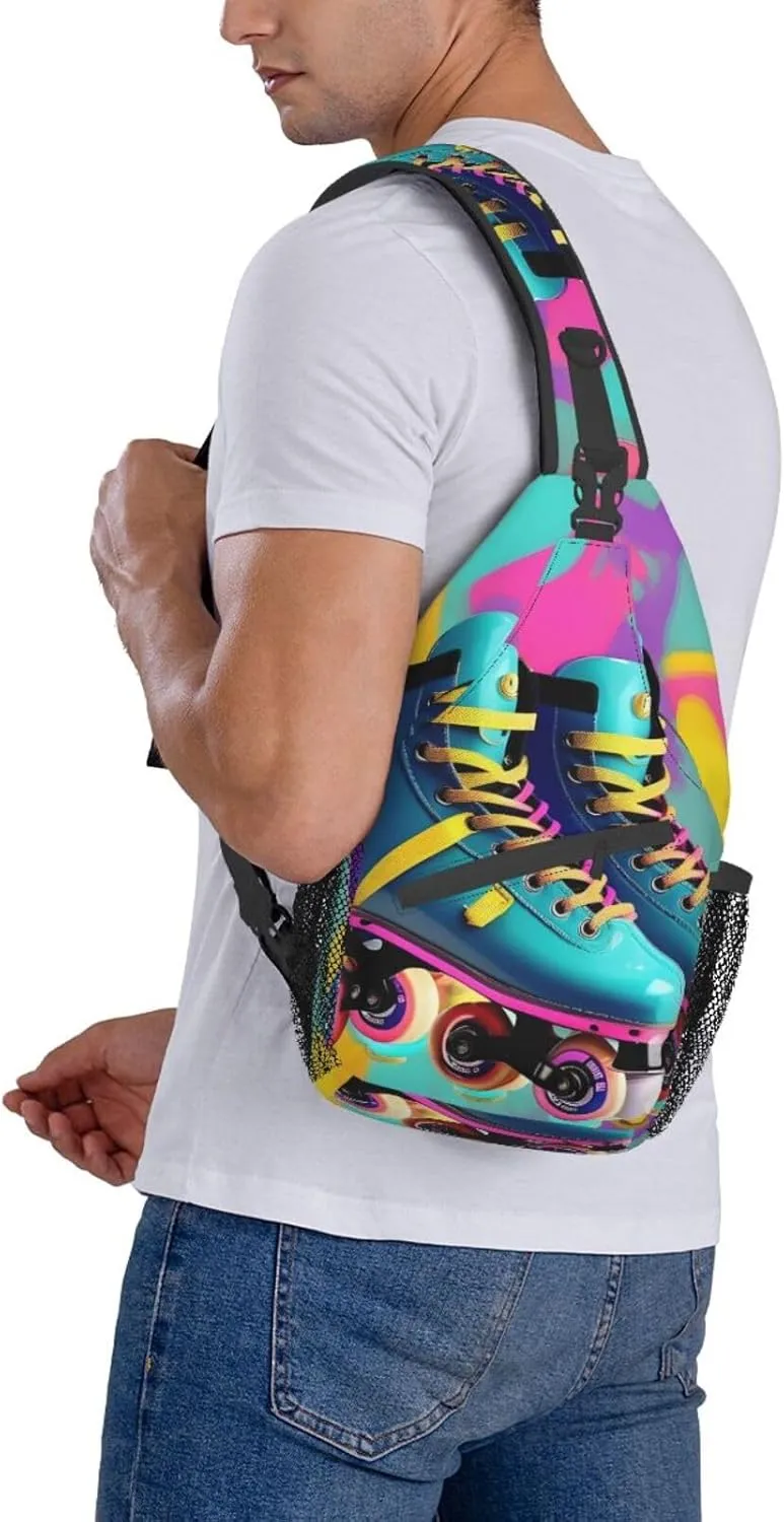 GeRRiT Retro Colorful Roller Skates Print Small Backpack Sling Bag For Women Men, Chest Bag Daypack Crossbody For Travel Sport, SB-122