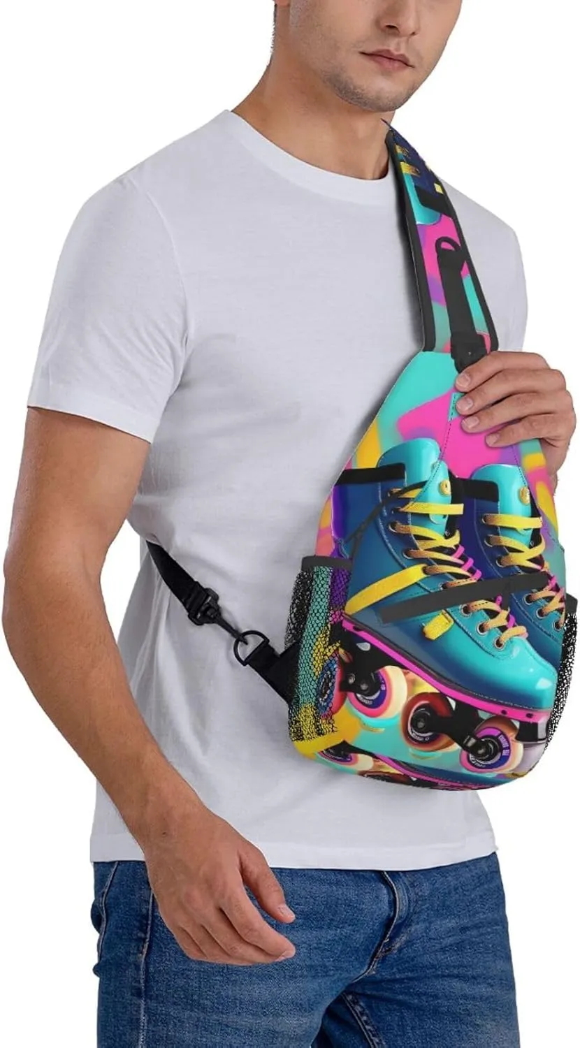 GeRRiT Retro Colorful Roller Skates Print Small Backpack Sling Bag For Women Men, Chest Bag Daypack Crossbody For Travel Sport, SB-122