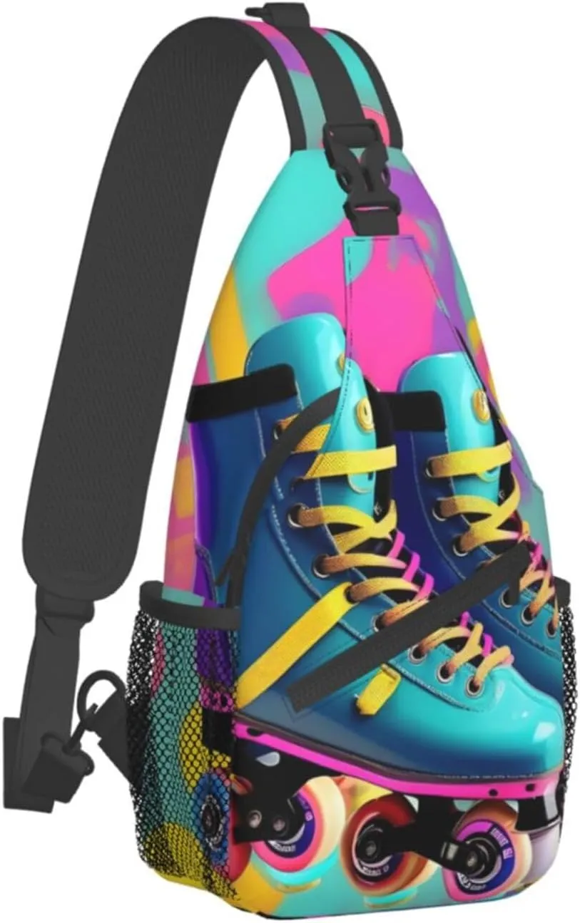 GeRRiT Retro Colorful Roller Skates Print Small Backpack Sling Bag For Women Men, Chest Bag Daypack Crossbody For Travel Sport, SB-122