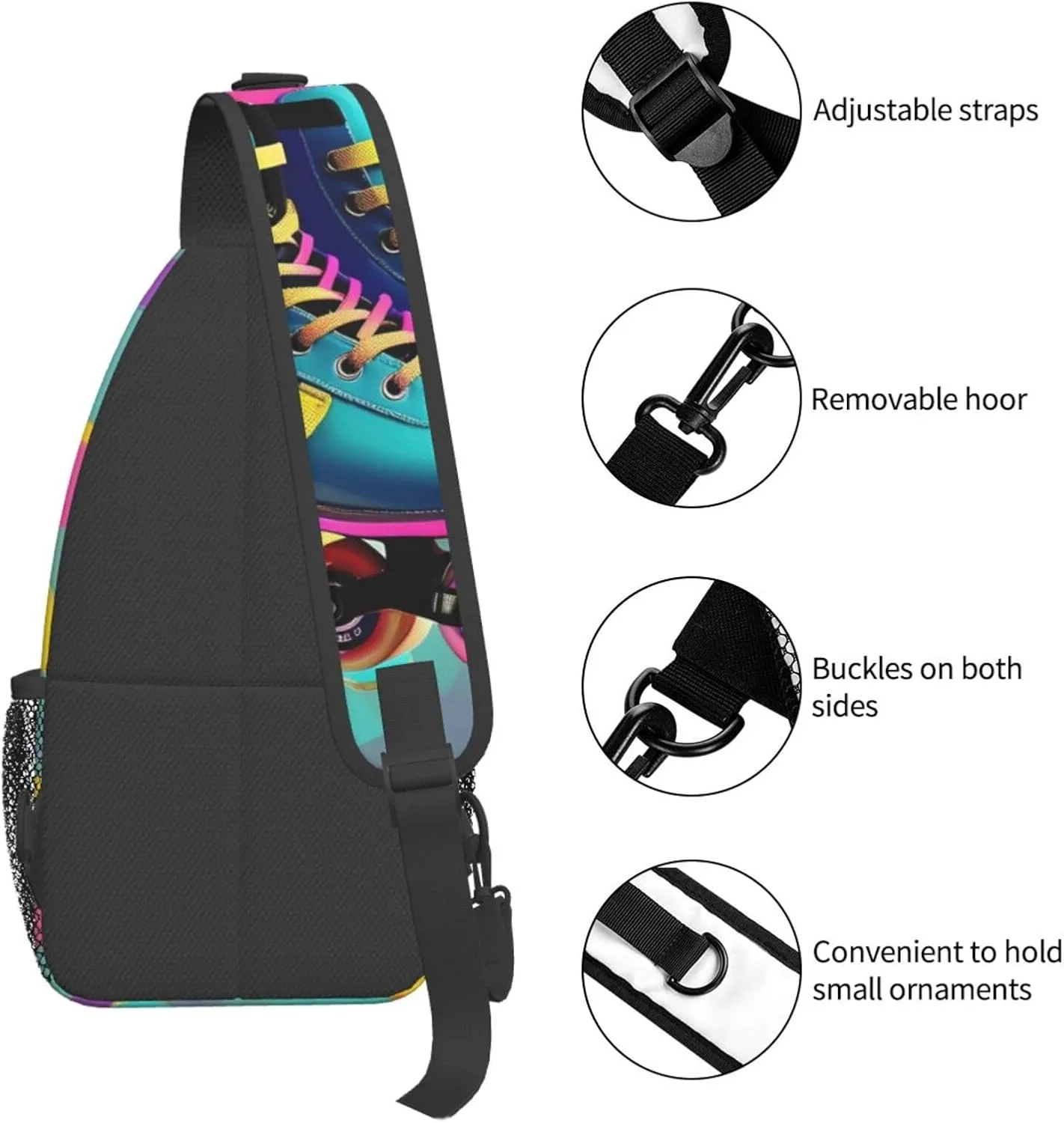 GeRRiT Retro Colorful Roller Skates Print Small Backpack Sling Bag For Women Men, Chest Bag Daypack Crossbody For Travel Sport, SB-122