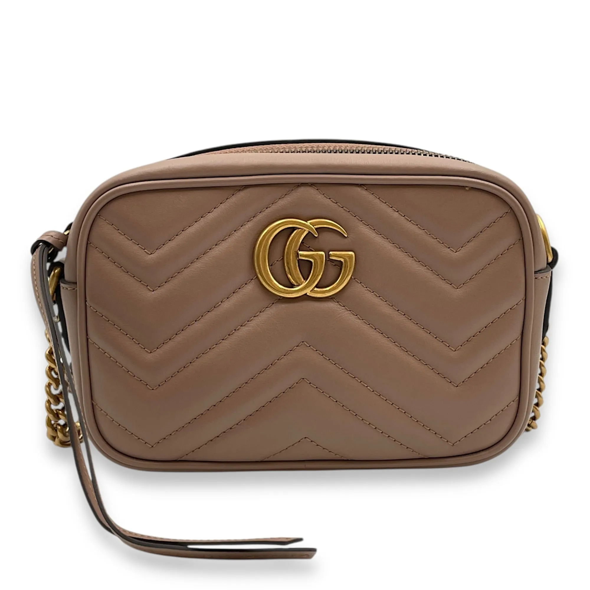 GG Marmont Mauve Crossbody Bag in Calfskin, Gold hardware